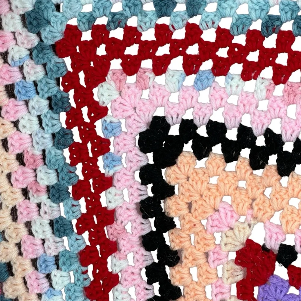 *Beautiful Hand Made Multicolored Crocheted Blanket measuring 70” x 67”.